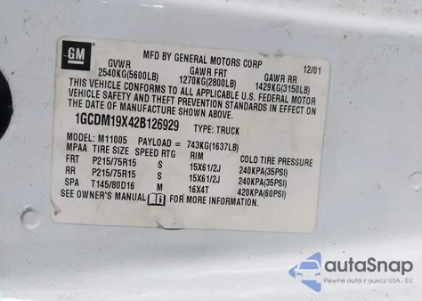 2002 Chevrolet Astro from USA, damaged, VIN 1GCDM19X42B126929